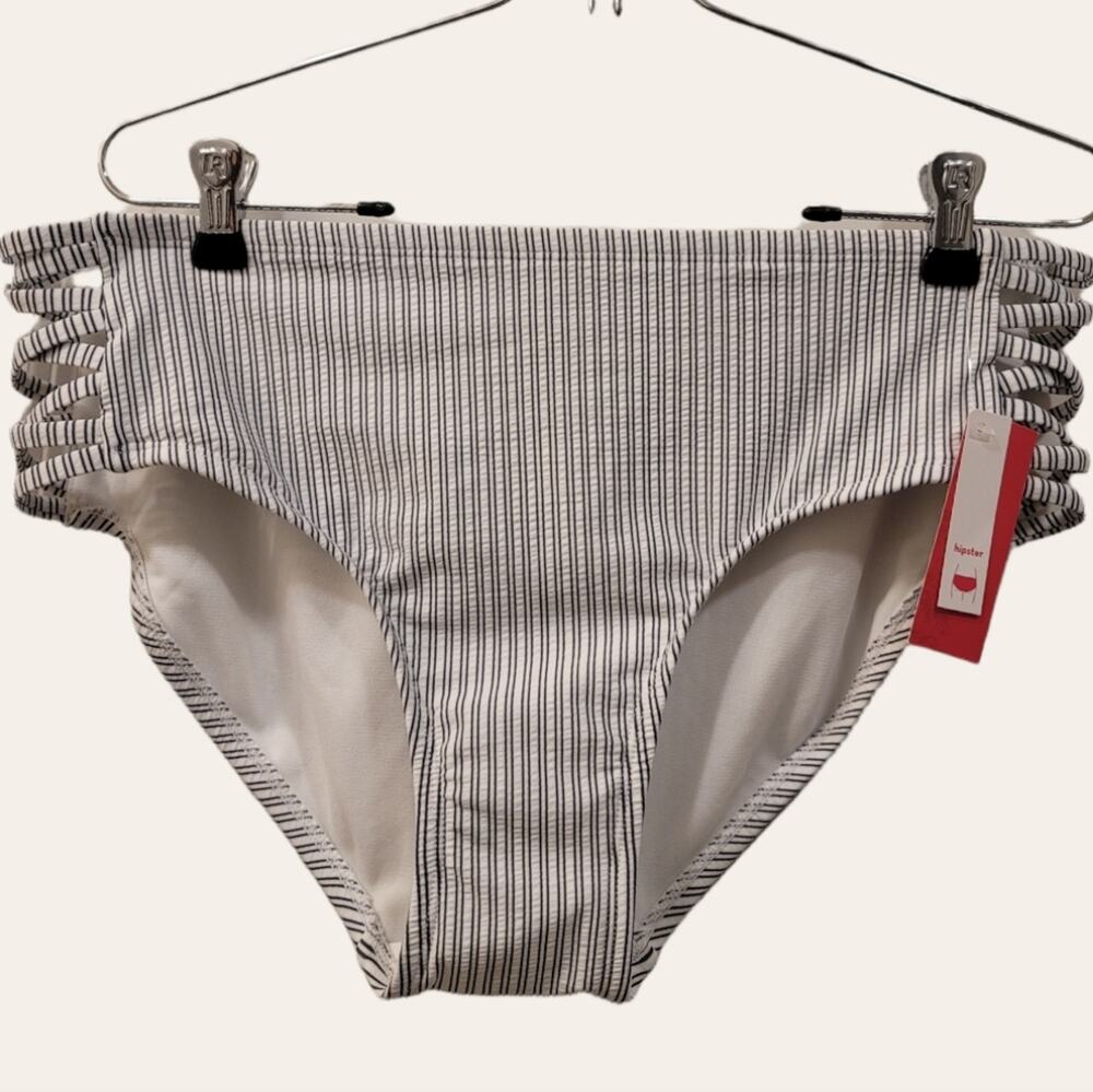 Xhiliration seersucker high waisted bikini bottoms